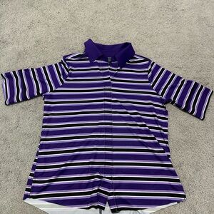 Belyn Key Purple and Black Striped Polo women’s size small short sleeve